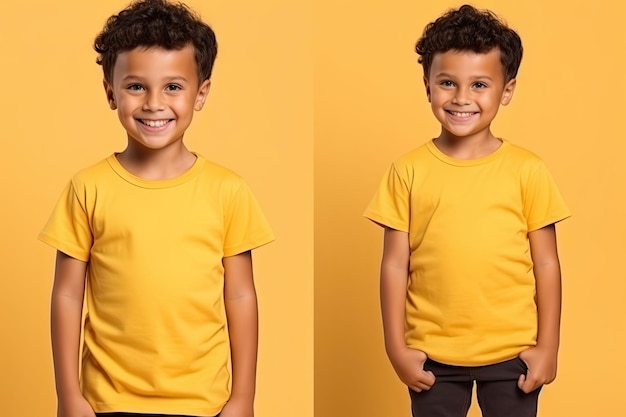 Petit garçon en t-shirt jaune modèle de t-shirt pour enfants