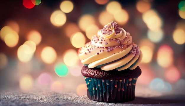 Un petit gâteau avec un fond coloré