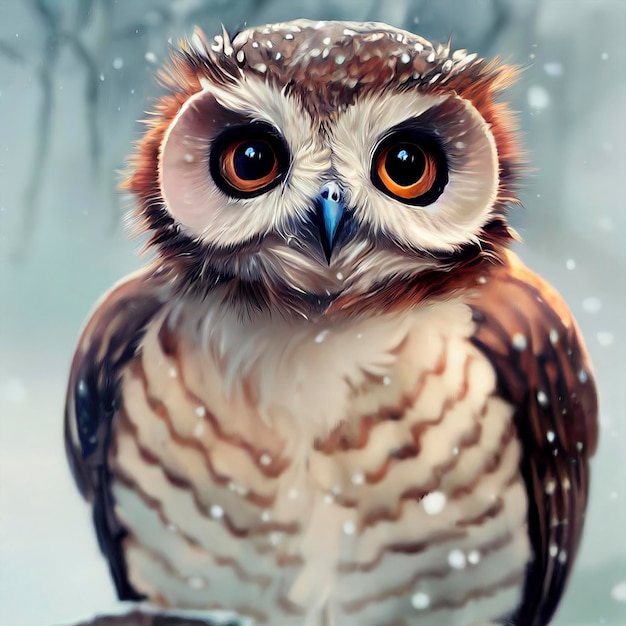 Petit hibou mignon dans la neige illustration de hibou mignon dans le paysage de noël