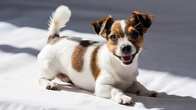 Photo le petit jack russell terrier sur le blanc