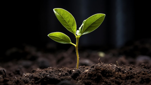 Un petit jeune arbre en gros plan au sol