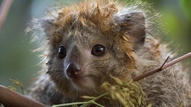 Un petit koala arboricole touffu est assis dans un nid.