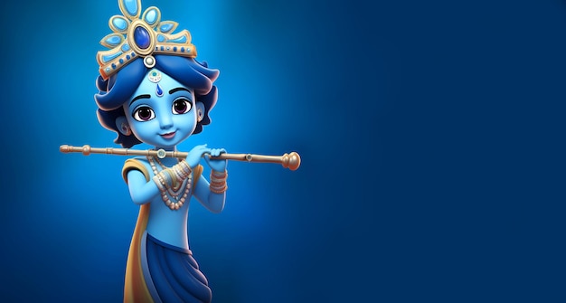 Le petit Krishna avec une flûte sur un fond bleu 3