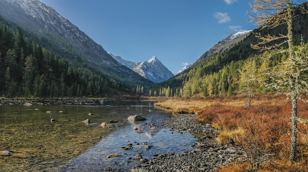 Petit lac de montagne automne nature fond rocheux