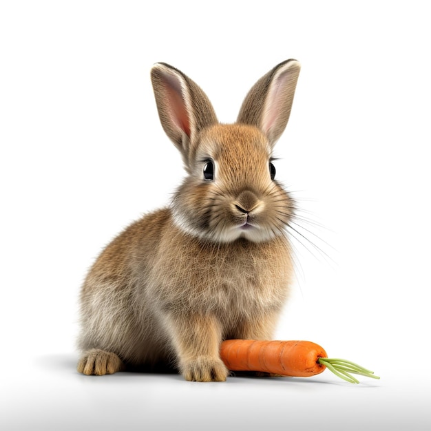 un petit lapin assis sur fond blanc