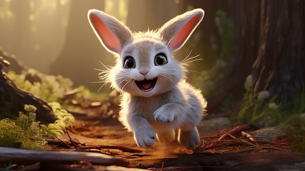 Le petit lapin blanc qui court avec de longues oreilles