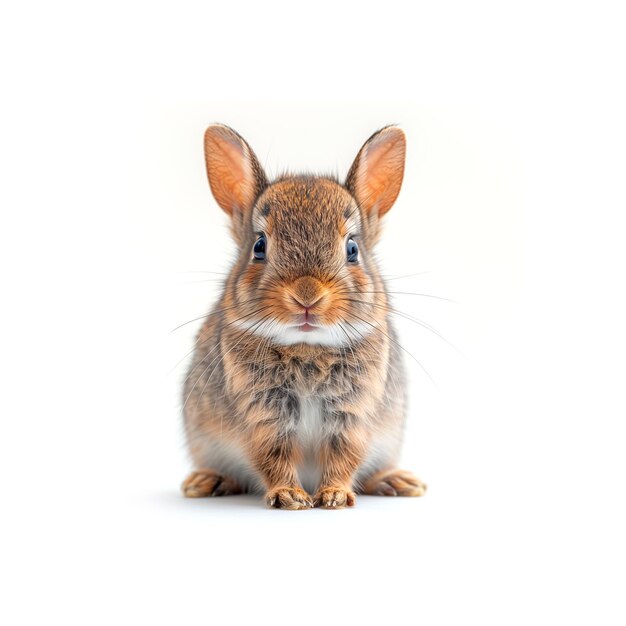 Photo un petit lapin brun assis sur un sol blanc est une ia générative.