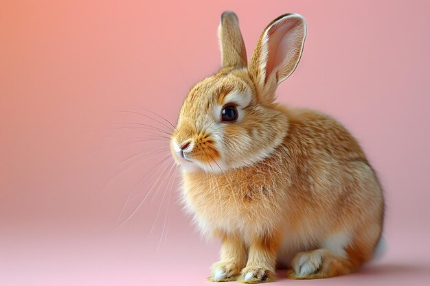 Petit lapin brun assis sur une surface rose IA générative