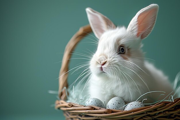 Petit lapin dans le panier avec des œufs décorés Carte de Pâques