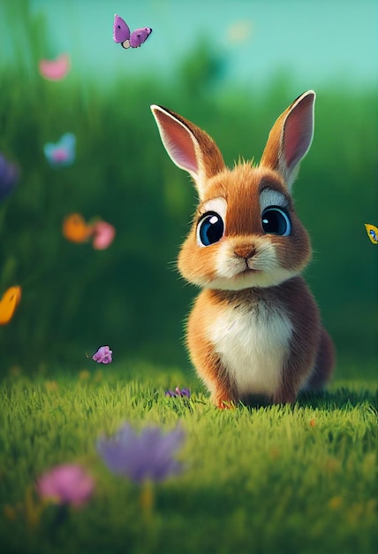 Photo petit lapin mignon et adorable comme personnage de dessin animé