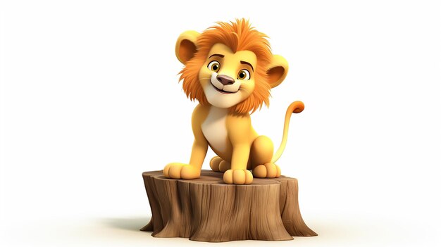 Photo le petit lion assis sur la souche d'un arbre