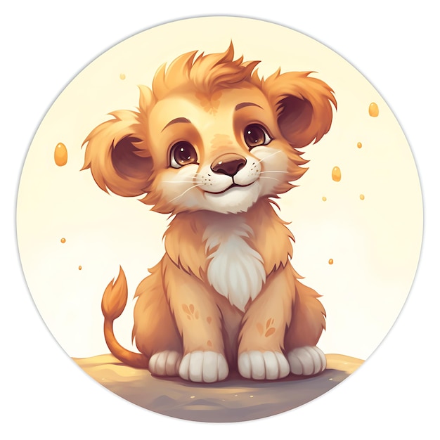 Photo un petit lion mignon et heureux sur un cercle.