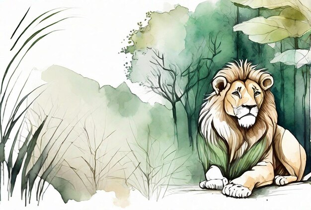 Photo un petit lion mignon avec une illustration à l'aquarelle