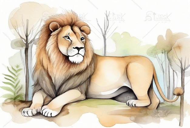 un petit lion mignon avec une illustration à l'aquarelle