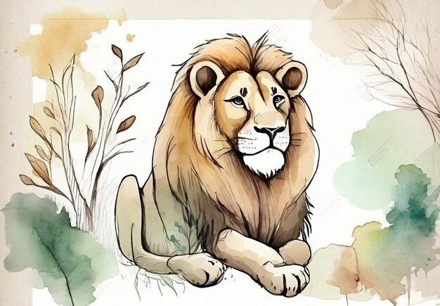 Photo un petit lion mignon avec une illustration à l'aquarelle