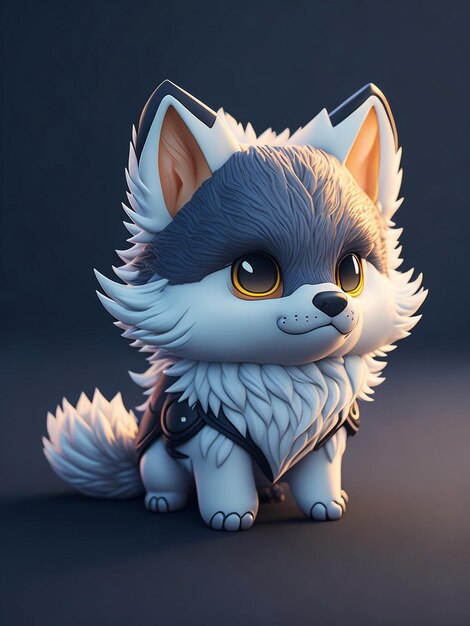 un petit loup d'anime hyper réaliste adorable et moelleux design de logo de dessin animé éclairage cinématographique