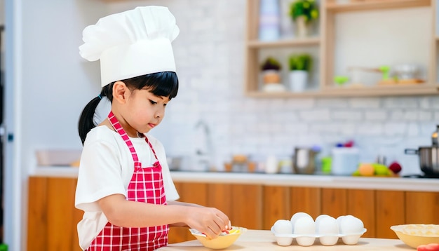 Petit maître culinaire petit cuisinier en tablier et toque de chef préparant de délicieuses friandises un culinaire