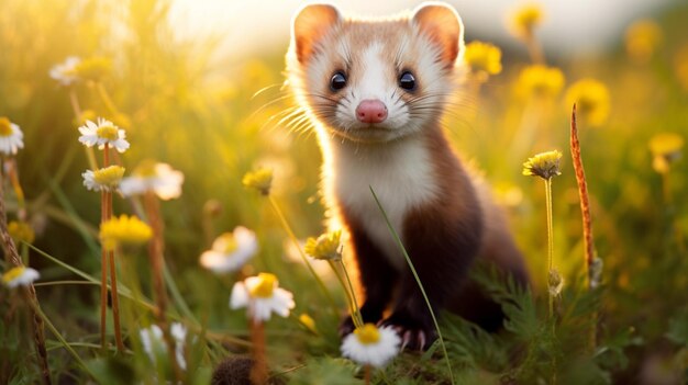 Photo un petit mammifère mignon un furet assis dans l'herbe