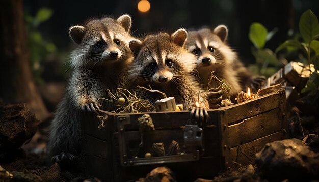 Photo petit mammifère mignon jouant dans la forêt généré par l'ia