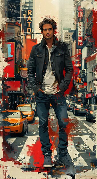 Photo petit mannequin masculin avec un blazer décontracté et des jeans avec un style de boutique haut de gamme