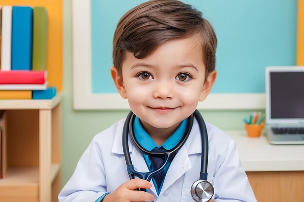 Photo un petit médecin avec un stéthoscope.