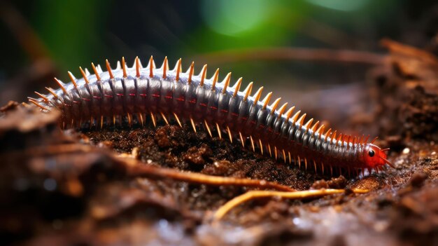 Photo petit mille-pattes merveilleux au sol