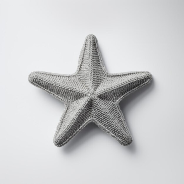 Petit modèle de tricot d'étoile de mer gris sur surface blanche