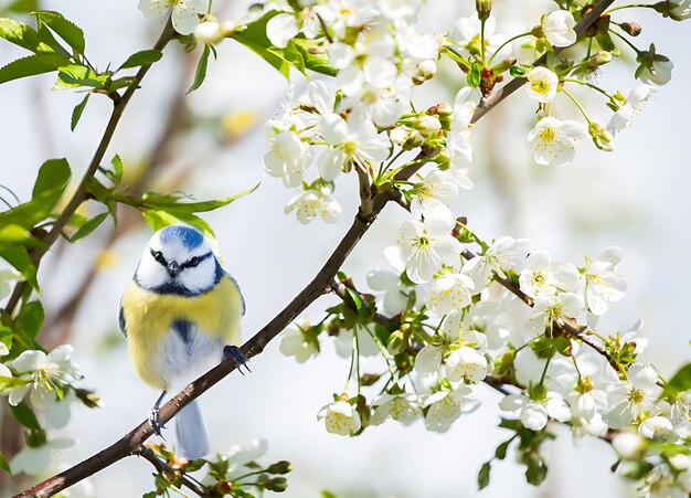 Photo le petit oiseau assis sur la branche du cerisier en fleur zuckamir le sein bleu