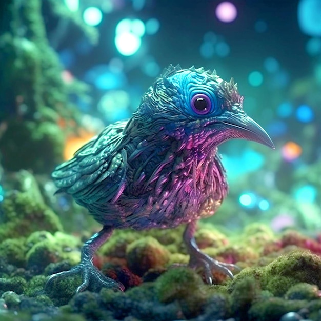 Un petit oiseau futuriste vivant dans un monde parallèle