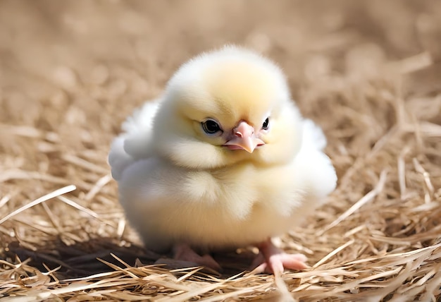 un petit oiseau jaune est assis sur de la paille