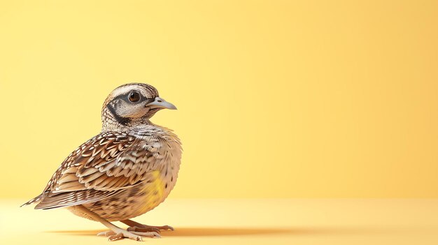 Photo petit oiseau mignon debout sur le sol jaune et regardant curieusement isolé sur un fond jaune