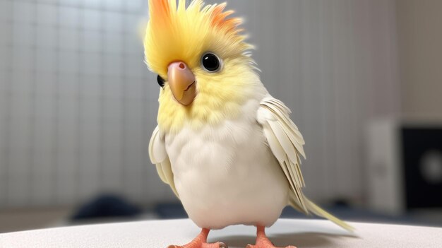 Un petit oiseau avec un mohawk et un bec jaune