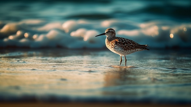 Petit oiseau de rivage vert dans les eaux AI Generated Image