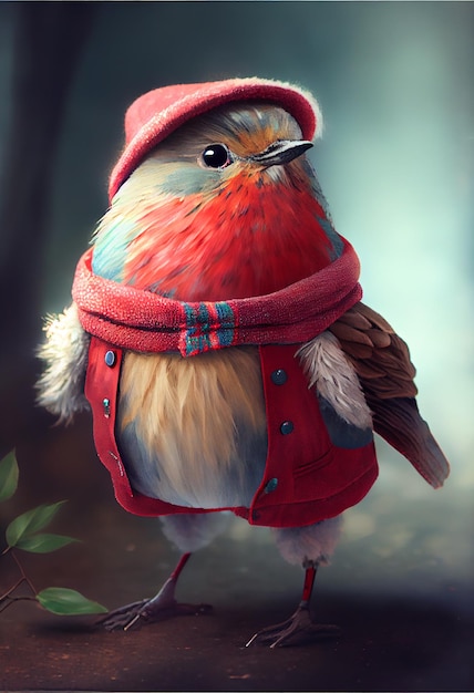 Petit oiseau vêtu d'une garde-robe d'hiver