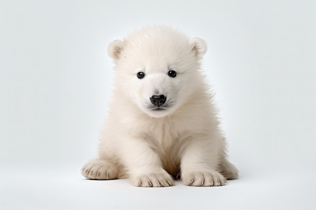 un petit ours polaire blanc assis sur une surface blanche