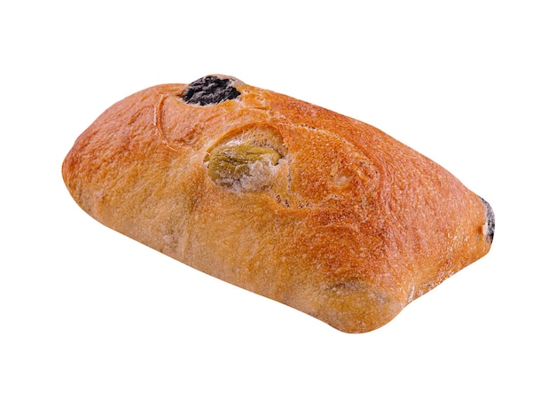 Petit pain de blé blanc frais cuit au four avec olives vertes