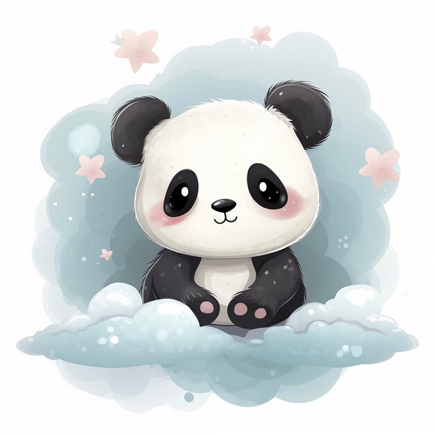 Le petit panda est assis sur un nuage.