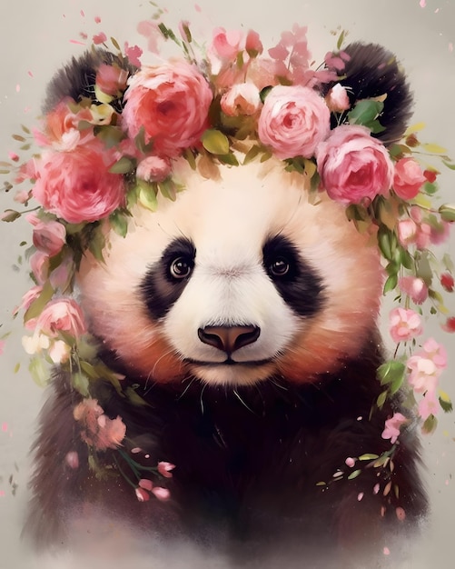 Un petit panda mignon avec une fleur