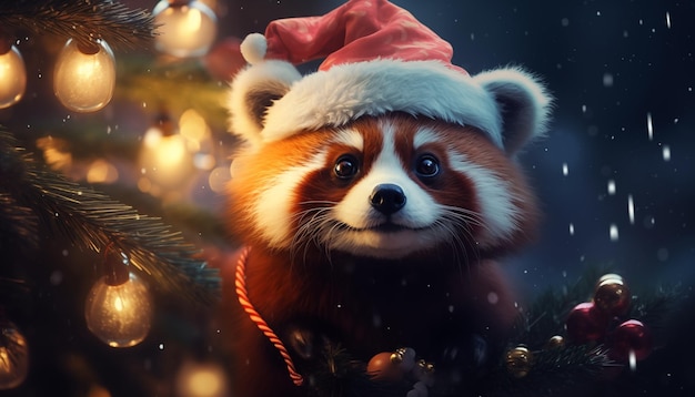 Photo petit panda roux adorable dans une jolie tenue de noël