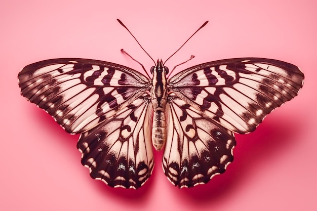 Photo petit plan de papillon sur un fond rose vue supérieure créée avec la technologie d'intelligence artificielle générative