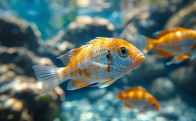 Photo un petit poisson orange nage dans un aquarium.