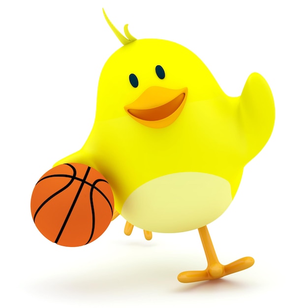 Petit poussin de joueur de basket-ball sur rendu 3D blanc