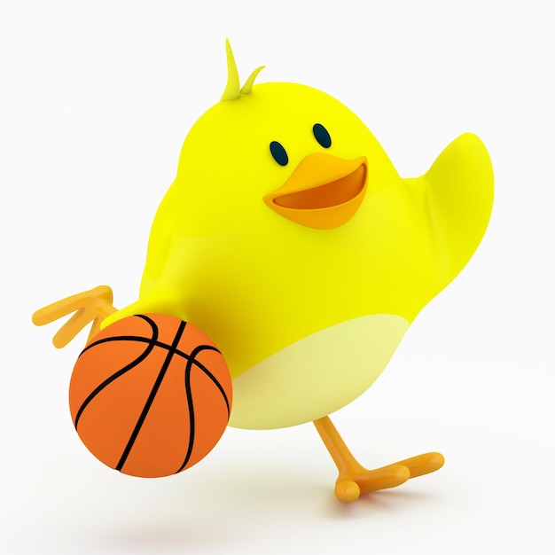 Petit poussin de joueur de basket-ball sur rendu 3D blanc