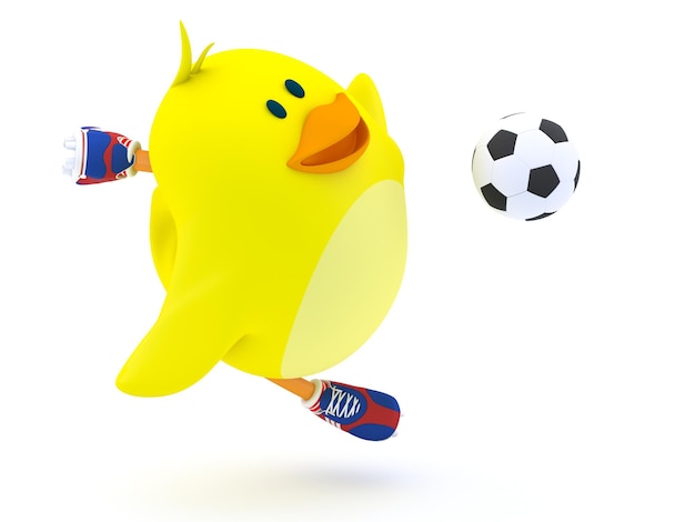 Petit poussin de joueur de football sur rendu 3D blanc