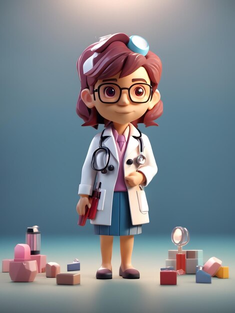 Petit rendu 3D isométrique mignon de Doctor Figure