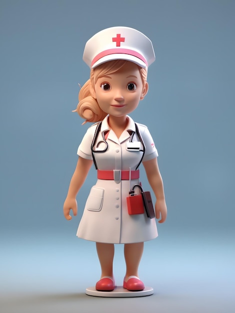 Petit rendu 3d isométrique mignon de la figure de l'infirmière