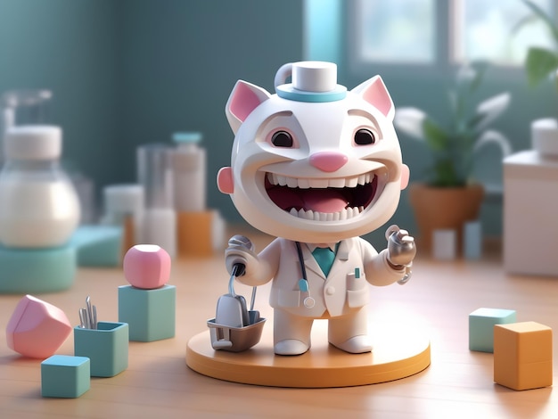 Petit rendu 3d isométrique mignon de la petite figure de dentiste