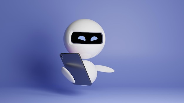Photo petit robot blanc mignon avec un onglet sur fond bleu illustration rendu en 3d