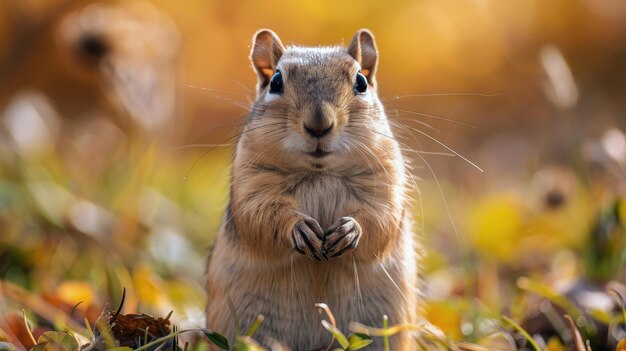 Un petit rongeur debout sur des pattes arrière sur un rocher