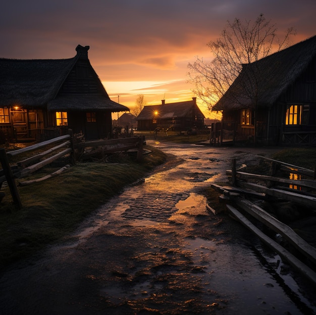 un petit ruisseau qui traverse un village